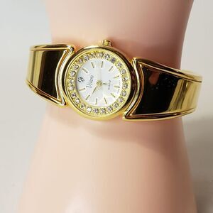Vivani Quartz Watch Gold Bangle, Rhinestone face
